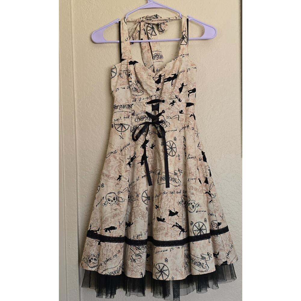 Hot Topic x Disney Peter Pan Halter Sweetheart Dress Women's Small Tan Black